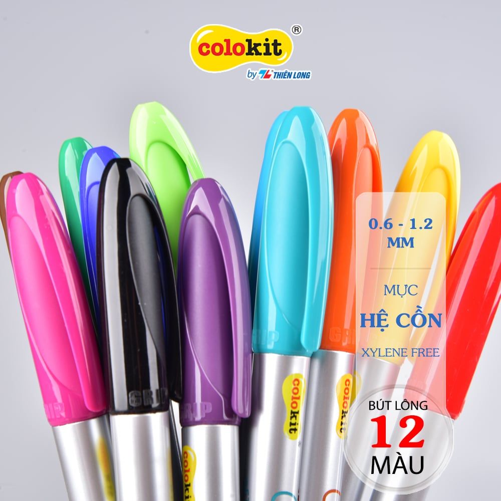 Hộp 12 bút lông dầu mỹ thuật Colokit PM-C01 vẽ được trên nhiều chất liệu, màu mực đậm, tươi sáng
