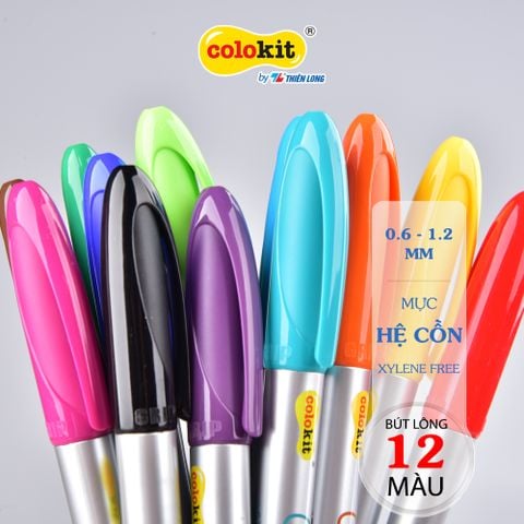 Hộp 12 bút lông dầu mỹ thuật Colokit PM-C01 vẽ được trên nhiều chất liệu, màu mực đậm, tươi sáng