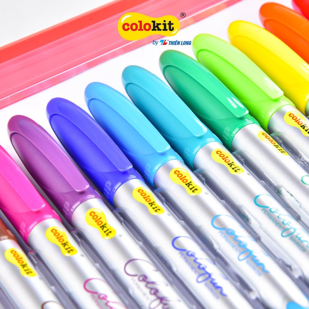 Hộp 12 bút lông dầu mỹ thuật Colokit PM-C01 vẽ được trên nhiều chất liệu, màu mực đậm, tươi sáng