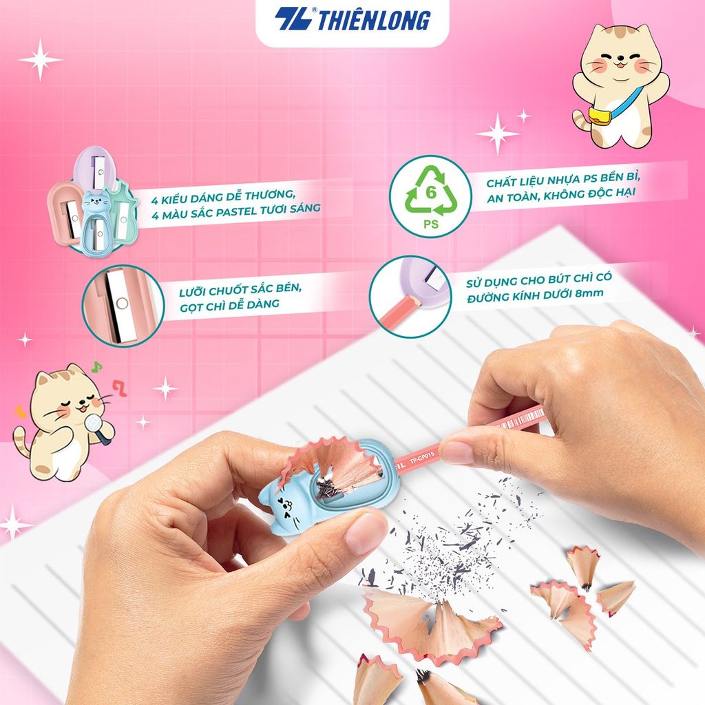 Chuốt chì Thiên Long S-022 - Hình mèo Tabby so cute - Mẫu ngẫu nhiên