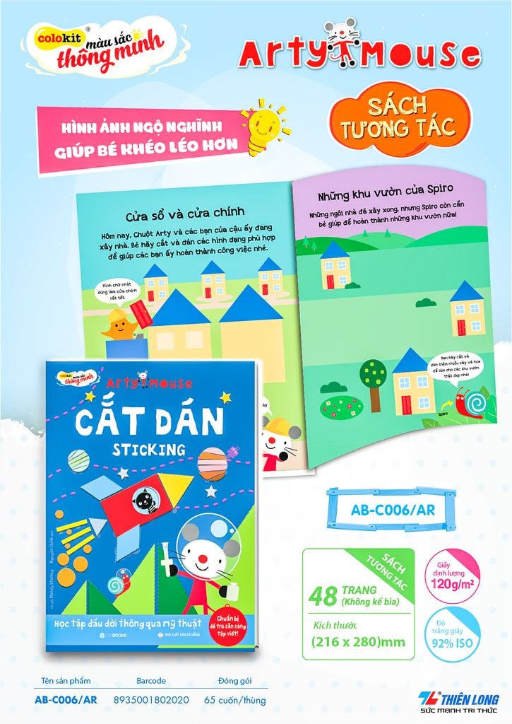 Sách hướng dẫn Cắt dán thủ công cho bé Arty Mouse Colokit STICKING AB-C006/AR