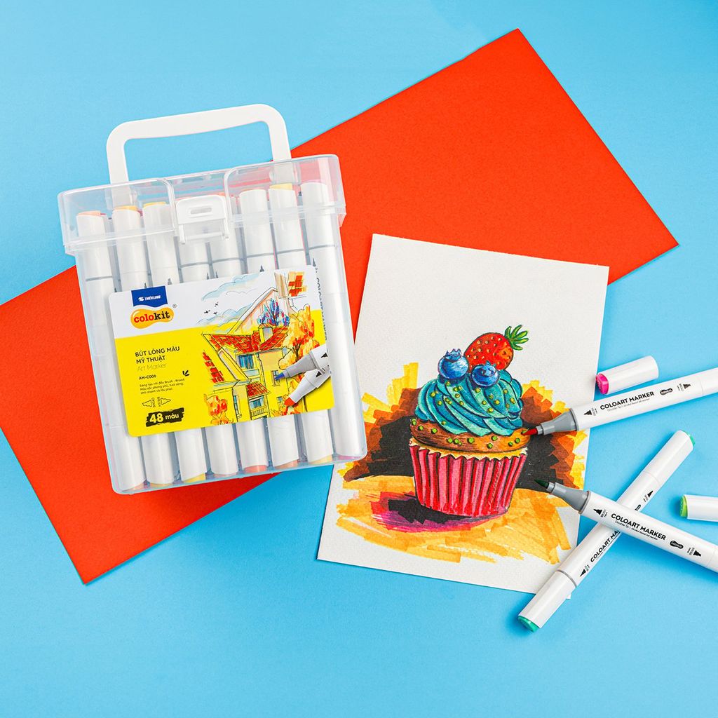 Bút dạ màu - bút marker 12 màu Thiên Long Colokit ART MARKER AM-C002 - Tặng sổ Sketch