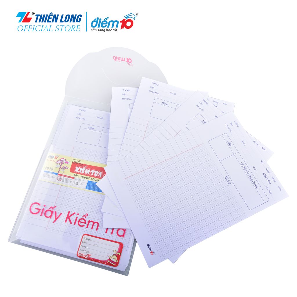 Túi 20 tờ đôi giấy kiểm tra 100gsm Thiên Long Điểm 10 TP-GKT012 4 ôly vuông
