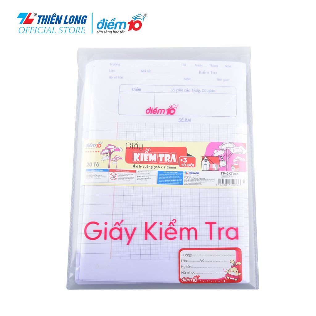 Túi 20 tờ đôi giấy kiểm tra 100gsm Thiên Long Điểm 10 TP-GKT012 4 ôly vuông