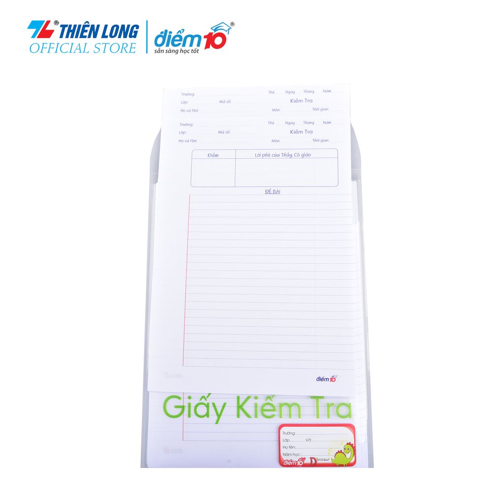 Túi 20 tờ đôi và 6 tờ đơn giấy kiểm tra 70gsm Thiên Long Điểm 10 TP-GKT015 kẻ ngang