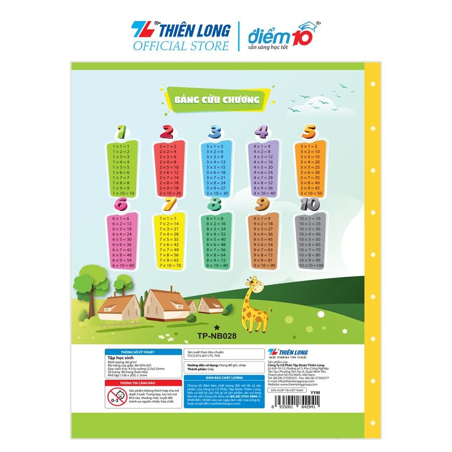 Tập học sinh 96 trang 4 ô ly vuông 60 gsm Điểm 10 TP-NB028 (hình ngẫu nhiên)