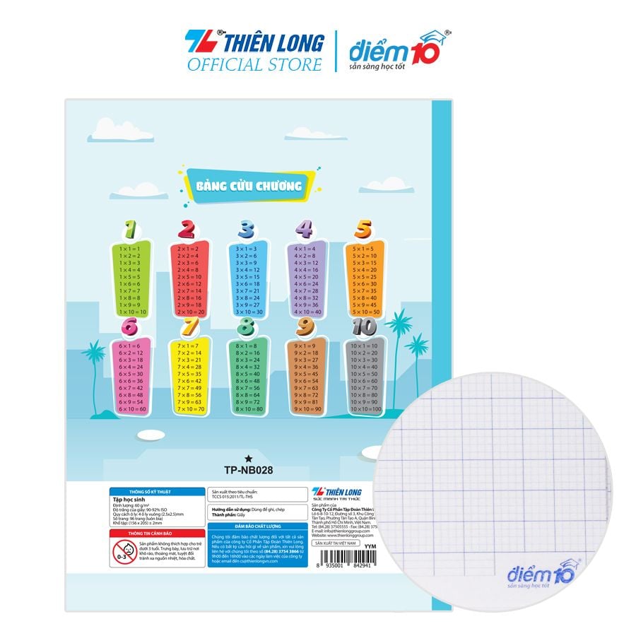 Tập học sinh 96 trang 4 ô ly vuông 60 gsm Điểm 10 TP-NB028 (hình ngẫu nhiên)