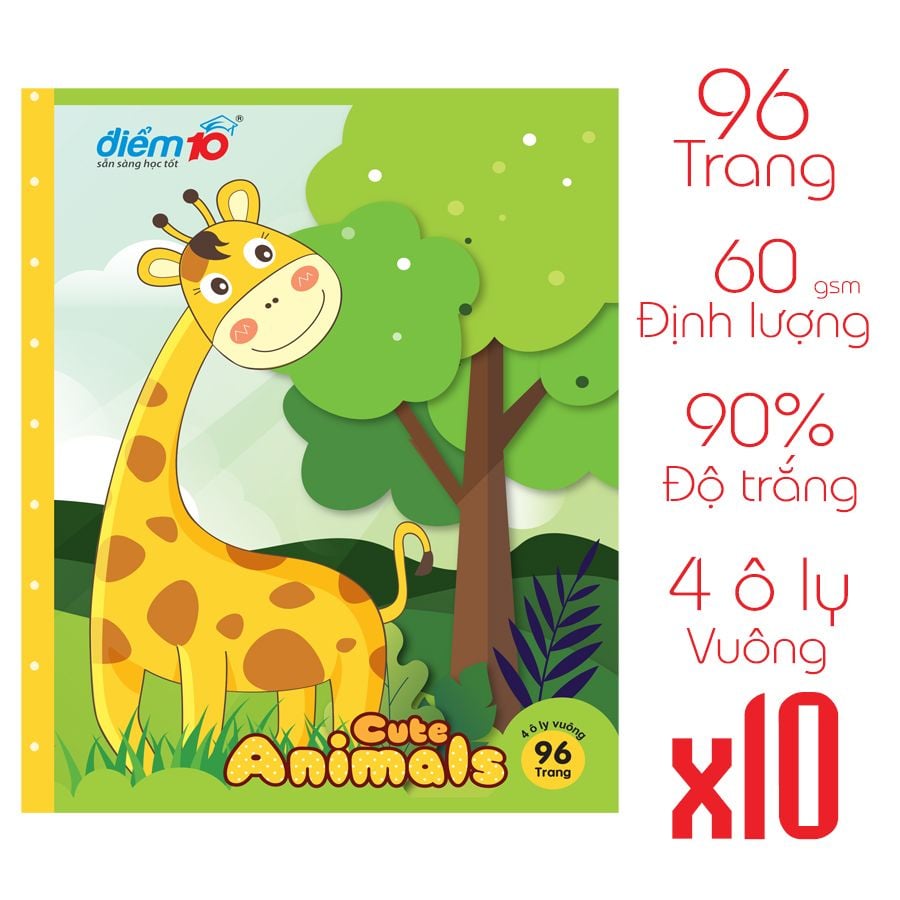 Tập học sinh 96 trang 4 ô ly vuông 60 gsm Điểm 10 TP-NB028 (hình ngẫu nhiên)