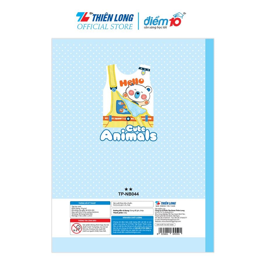 Tập học sinh 96 trang 4 ô ly vuông 70 gsm Điểm 10 TP-NB044 (hình ngẫu nhiên)
