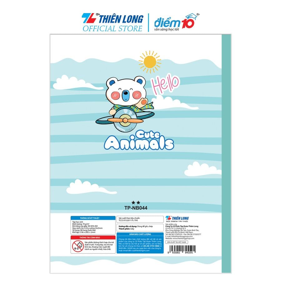 Tập học sinh 96 trang 4 ô ly vuông 70 gsm Điểm 10 TP-NB044 (hình ngẫu nhiên)