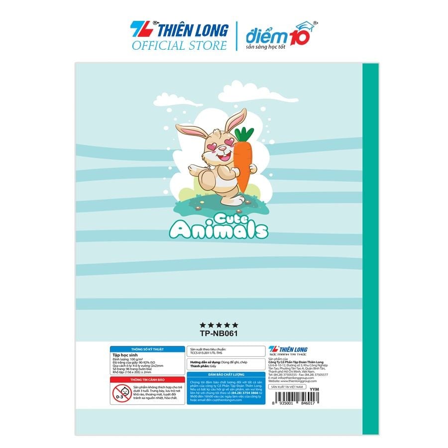 Combo 5 Tập học sinh 96 trang 4 ô ly vuông 100 gsm Điểm 10 TP-NB061 (hình ngẫu nhiên)