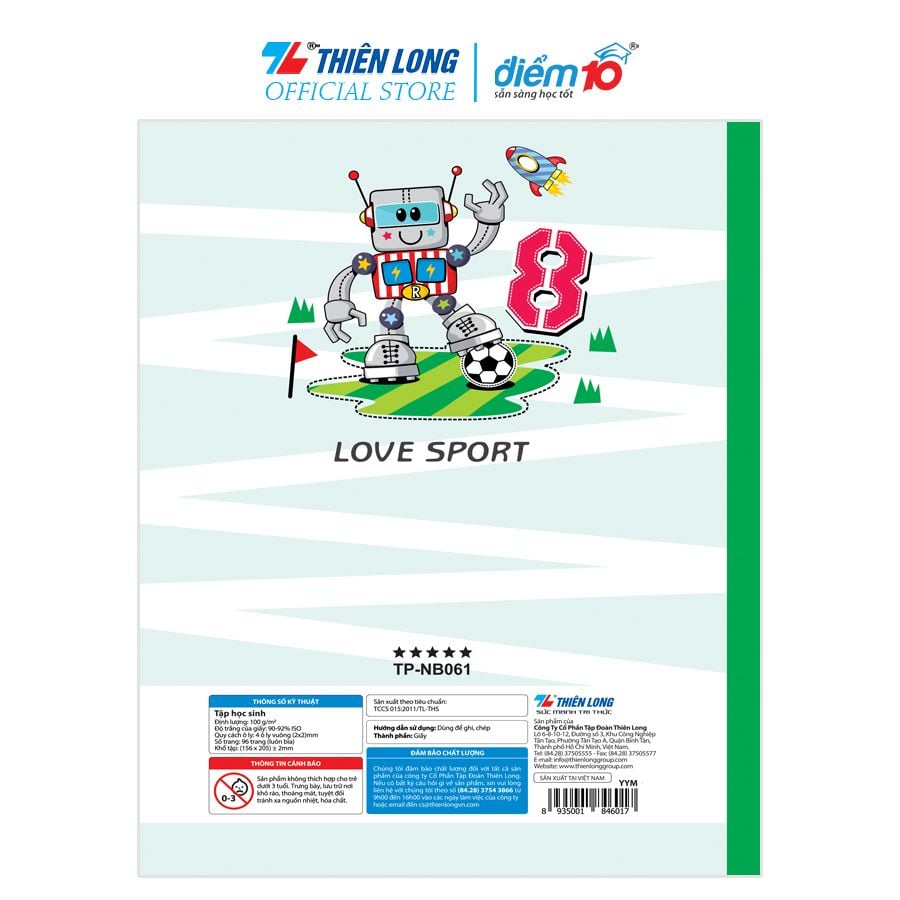 Combo 5 Tập học sinh 96 trang 4 ô ly vuông 100 gsm Điểm 10 TP-NB061 (hình ngẫu nhiên)
