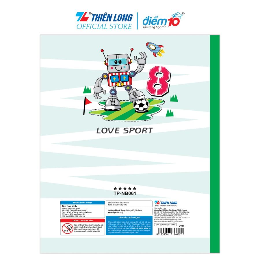 Combo 5 Tập học sinh 96 trang 4 ô ly vuông 100 gsm Điểm 10 TP-NB061 (hình ngẫu nhiên)