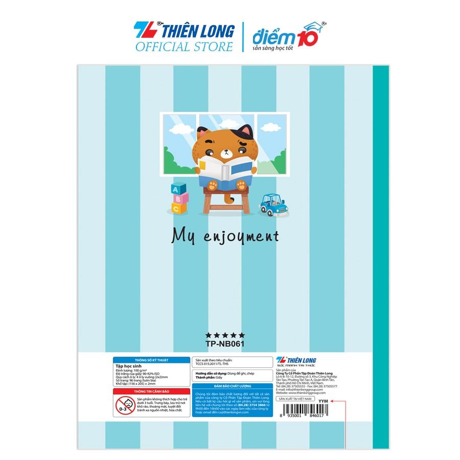 Combo 5 Tập học sinh 96 trang 4 ô ly vuông 100 gsm Điểm 10 TP-NB061 (hình ngẫu nhiên)