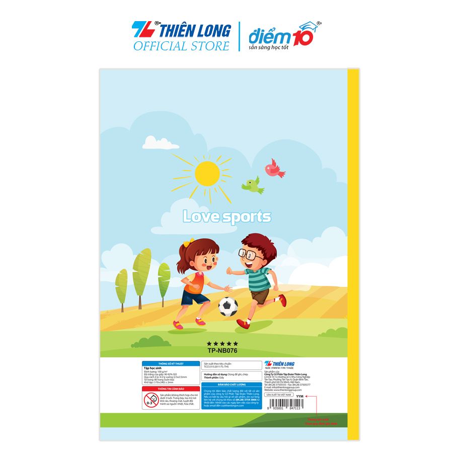 Tập học sinh 80 trang 4 ô ly vuông 100 gsm Điểm 10 TP-NB076 (hình ngẫu nhiên)