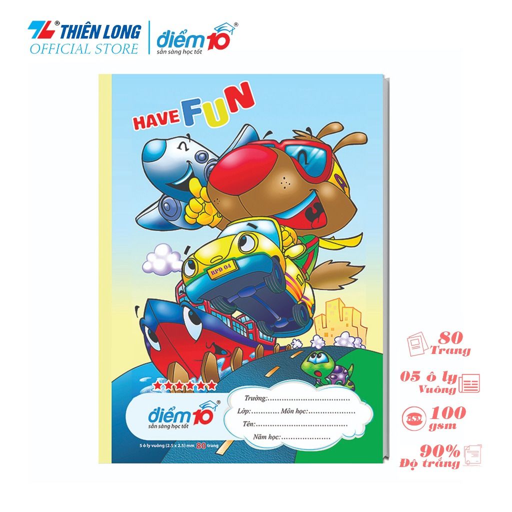 Tập học sinh 80 trang 5 ô ly vuông 100 gsm Điểm 10 TP-NB101  (hình ngẫu nhiên)