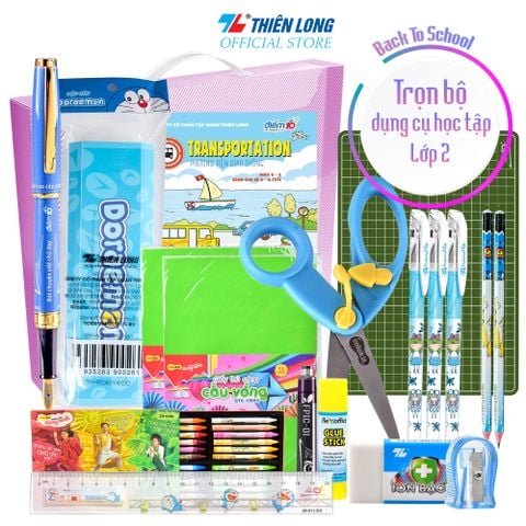 [Combo Cấp 1] Trọn Bộ Dụng Cụ Học Tập Lớp 2 - 15 Món (Hộp đựng bút, Bút máy, Bút gel xoá được,...)
