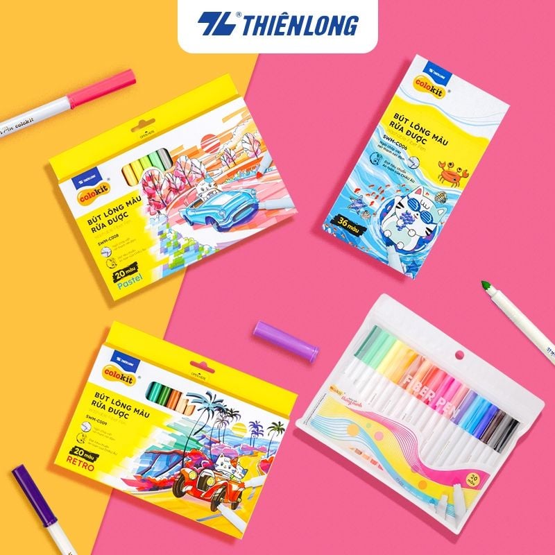 Bút lông màu Fiber Pen Thiên Long Colokit - Có thể rửa được- Combo 40/56/76/96 cây