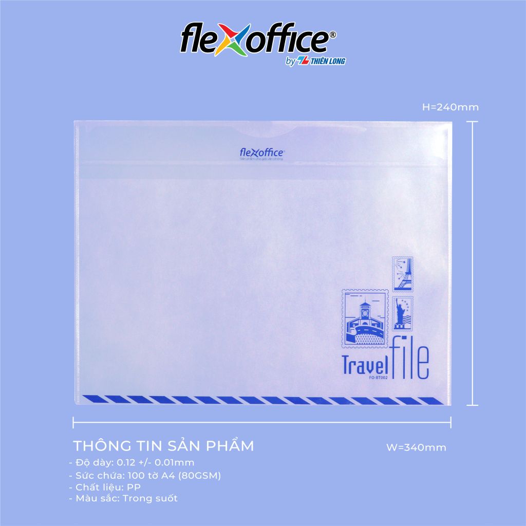 Bìa bao thư A4 Travel File Thiên Long Flexoffice lưu trữ 100 tờ A4