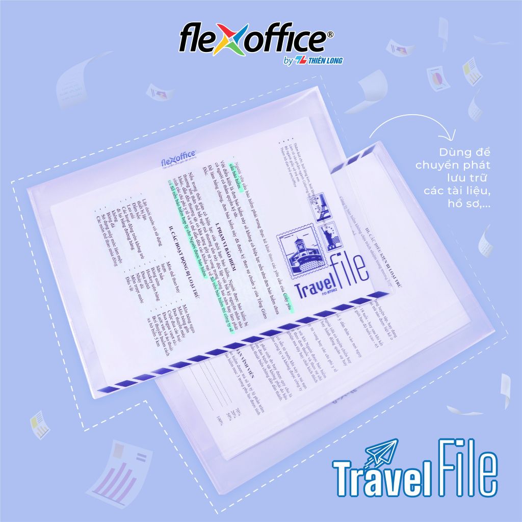 Bìa bao thư A4 Travel File Thiên Long Flexoffice lưu trữ 100 tờ A4