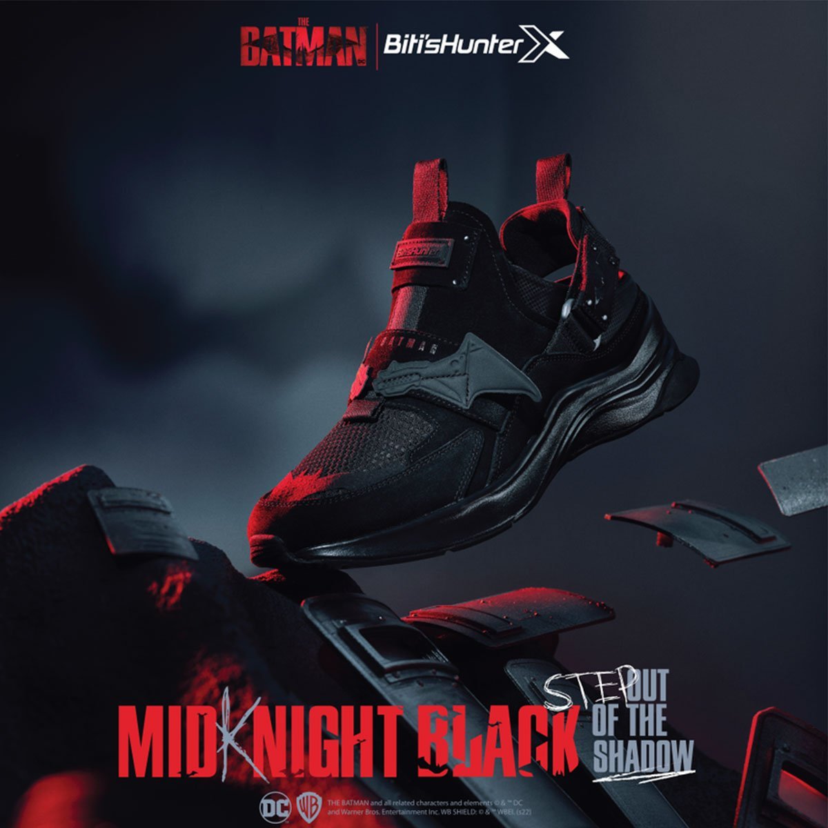 Giày Thể Thao Nam Biti’s Hunter x THE BATMAN – MID-KNIGHT BLACK COLLECTION – Shadow edition DSMH09099DEN (Đen)