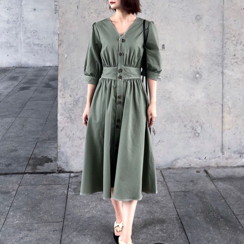 Đầm Maxi Chiết Eo Trơn 5370