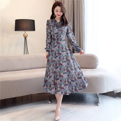  Đầm Maxi Xòe Chiết Eo In Hoa 5556 