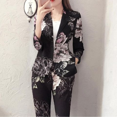  Set Áo Khoác Vest & Quần Bút Chì In Hoa 5557 