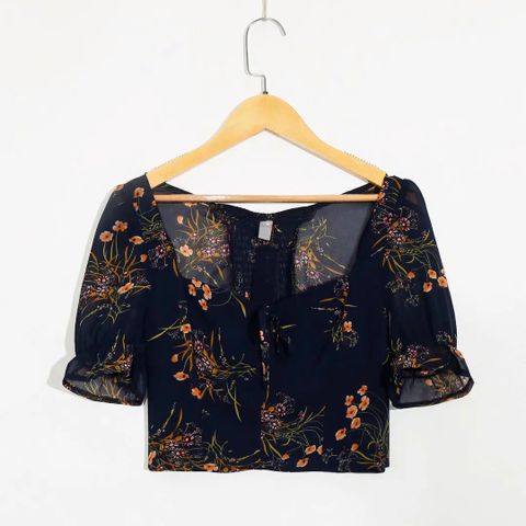  Áo Croptop Cổ Vuông In Hoa 6091 