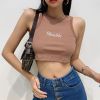 Áo Thun Croptop 3 Lỗ In Chữ 6218 (4 Màu)