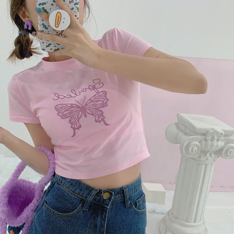 Áo Thun Croptop In Bướm 6333