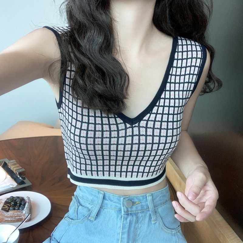 Áo Thun Croptop Sát Nách Kẻ Caro 6340