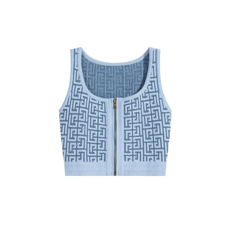 Áo Croptop Len 3 Lỗ In Họa Tiết 6773