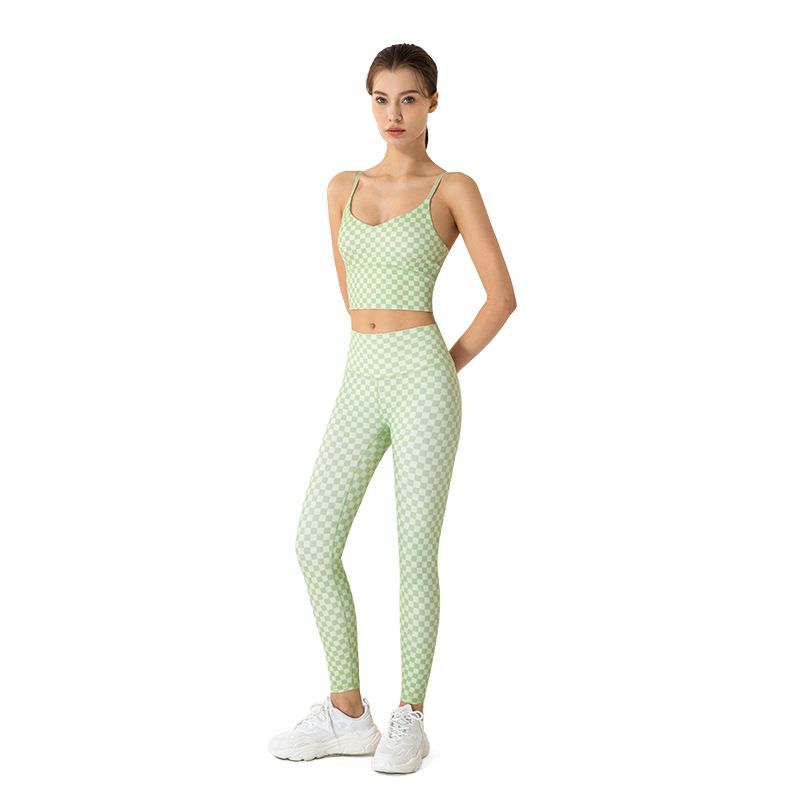 Set Áo Croptop 2 Dây & Quần Legging Kẻ Caro 6774