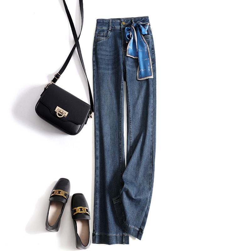 Quần Jean Mềm Ống Loe Kèm Khăn Lụa 6852