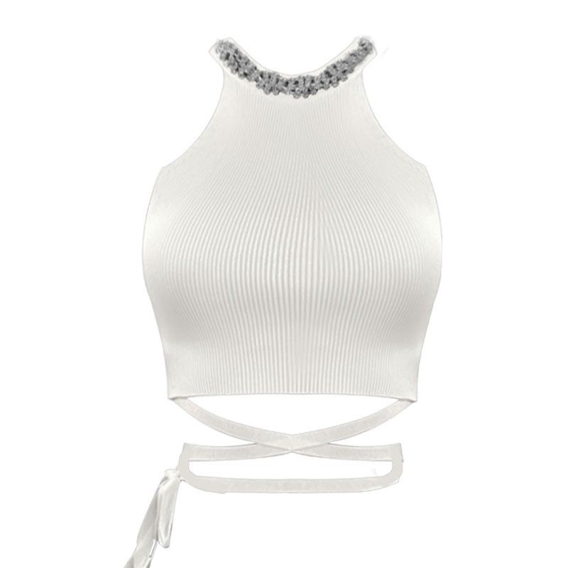 Áo Croptop Cổ Yếm Đính Hạt 6908