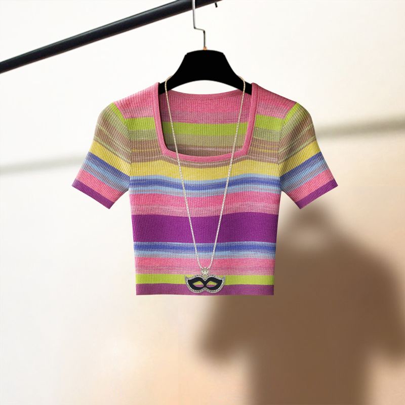 Áo Thun Croptop Sọc Nhiều Màu 7096