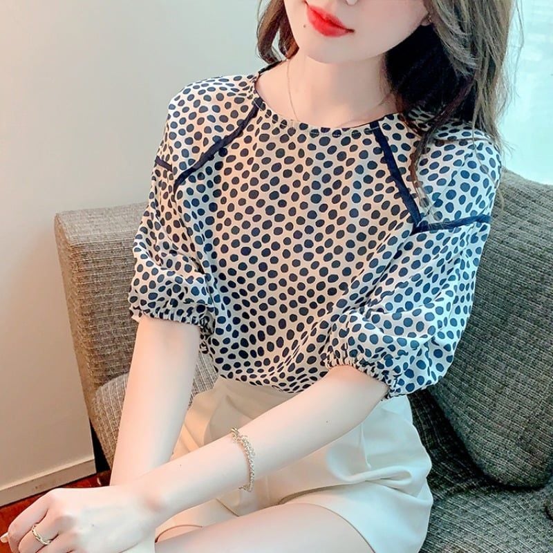 Áo Kiểu Chấm Bi Hàn Quốc 7482