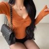 Áo Kiểu Xoắn Ngực Tay Dài 7539