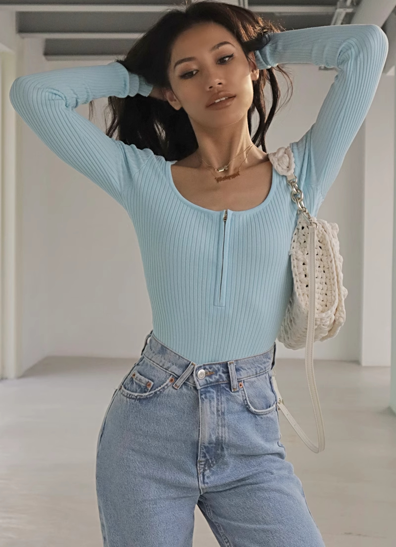 Bodysuit Tay Dài cổ U 7544
