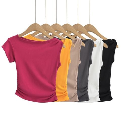  Áo Croptop Nhún Eo Tay Lệch 7599 