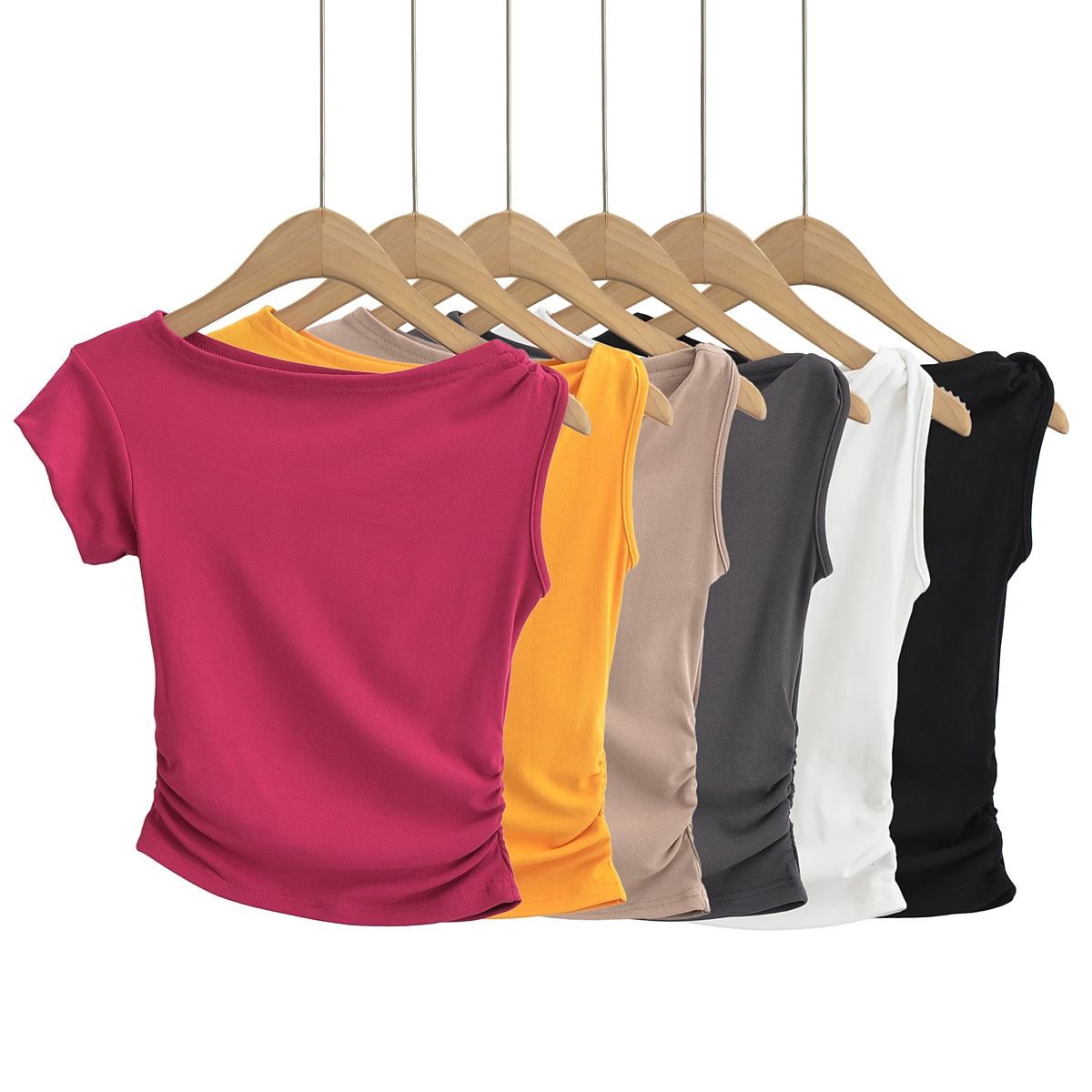 Áo Croptop Nhún Eo Tay Lệch 7599