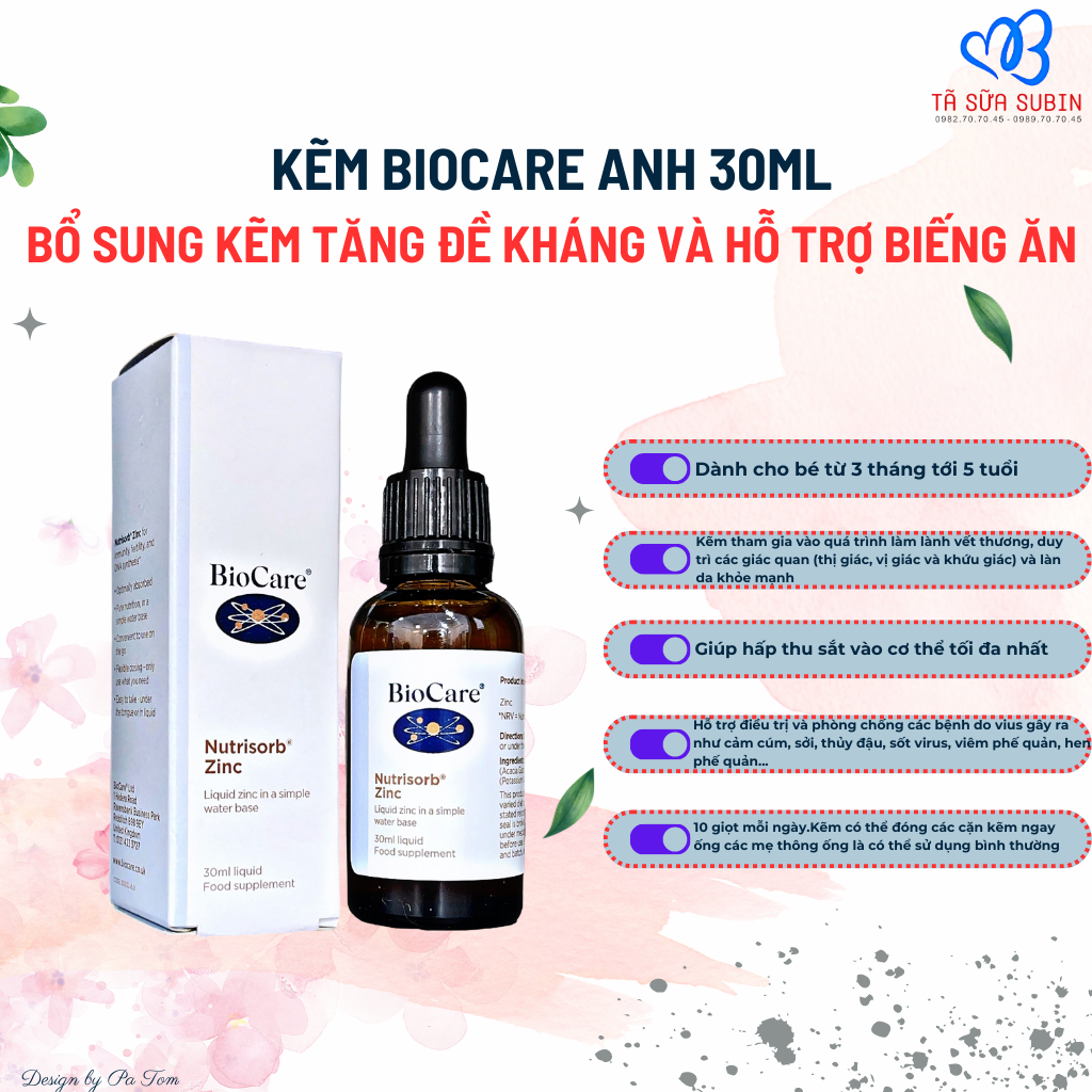 Siro Kẽm Biocare Nutrisorb Zinc Anh 30ml