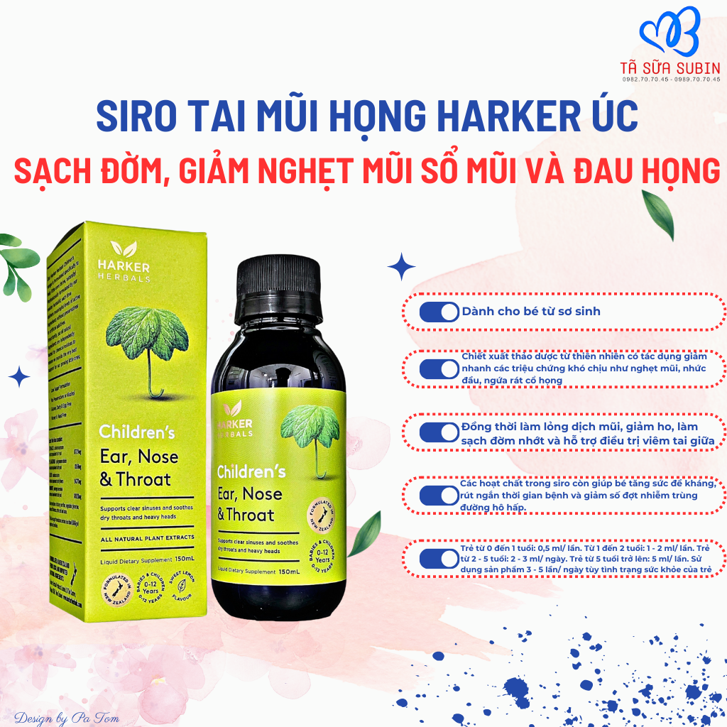 Siro Tai Mũi Họng Harker Herbals Children's Ear, Nose, Throat New Zealand 150ml