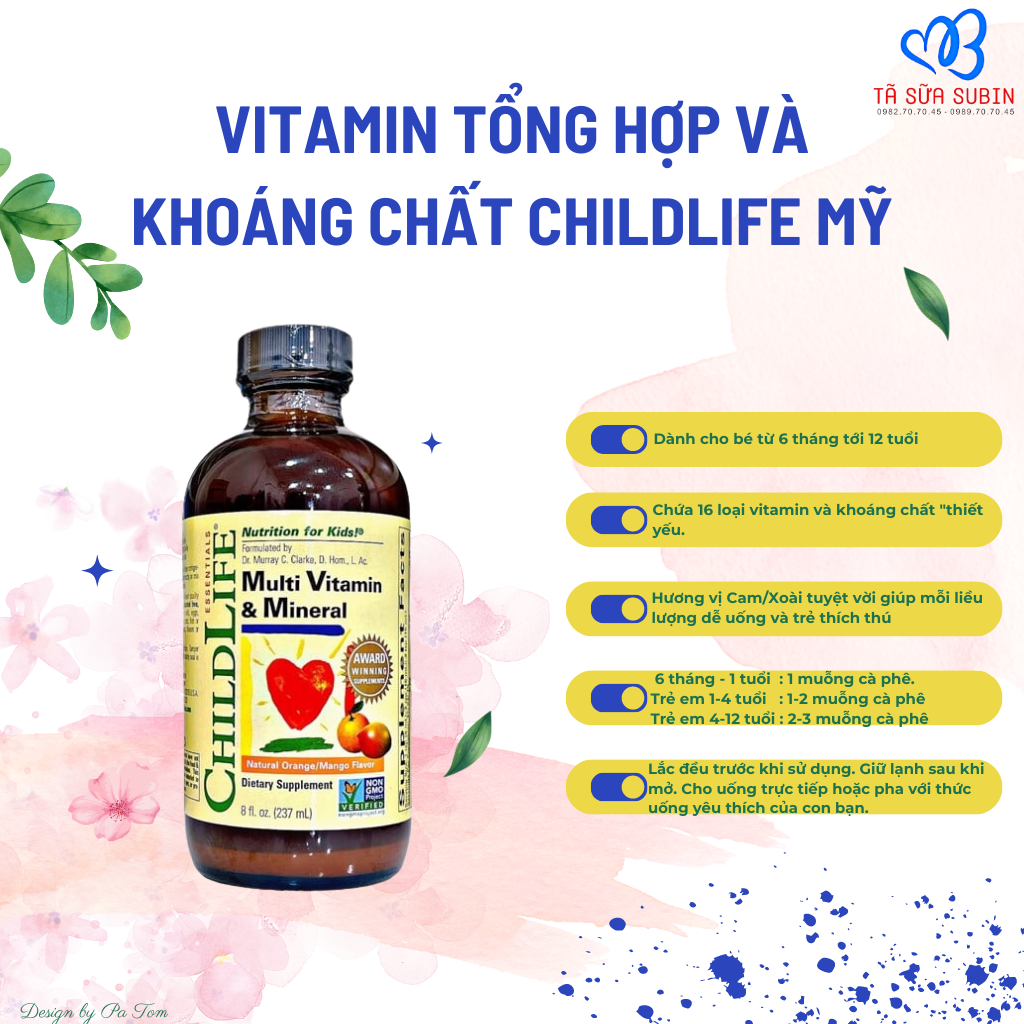 Vitamin Tổng Hợp Childlife Multi Vitamin And Mineral Mỹ 237ml Bé 6 tháng