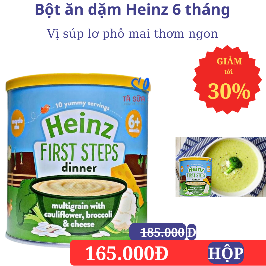 Bột ăn dặm heinz Anh 200gr vị súp lơ phô mai 6 tháng
