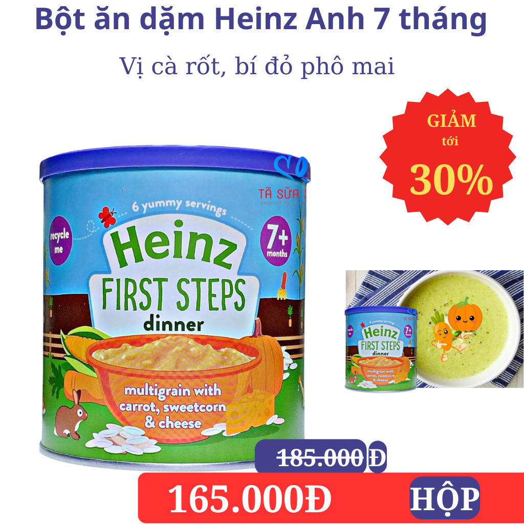 Bột ăn dặm heinz Anh 200gr vị bí đỏ cà rốt phô mai 7 tháng
