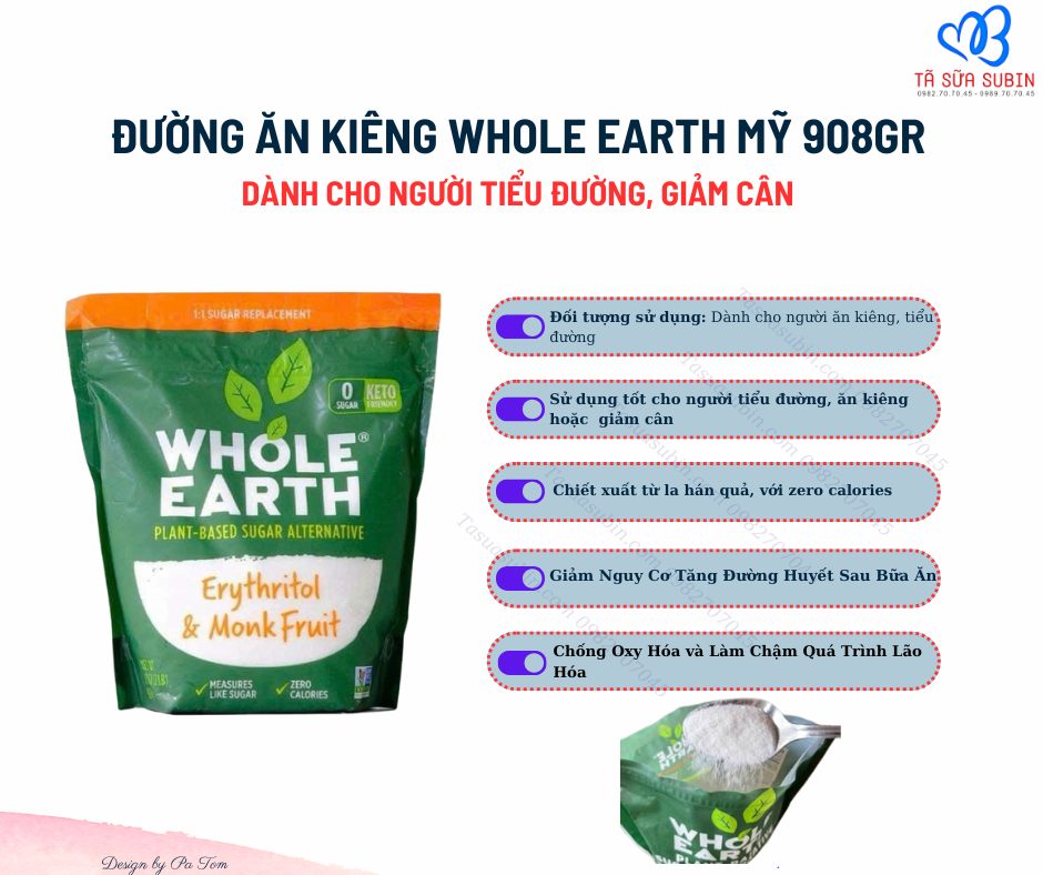 Đường ăn kiêng erythritol và la hán quả Whole Earth 908g Erythritol & Monk Fruit