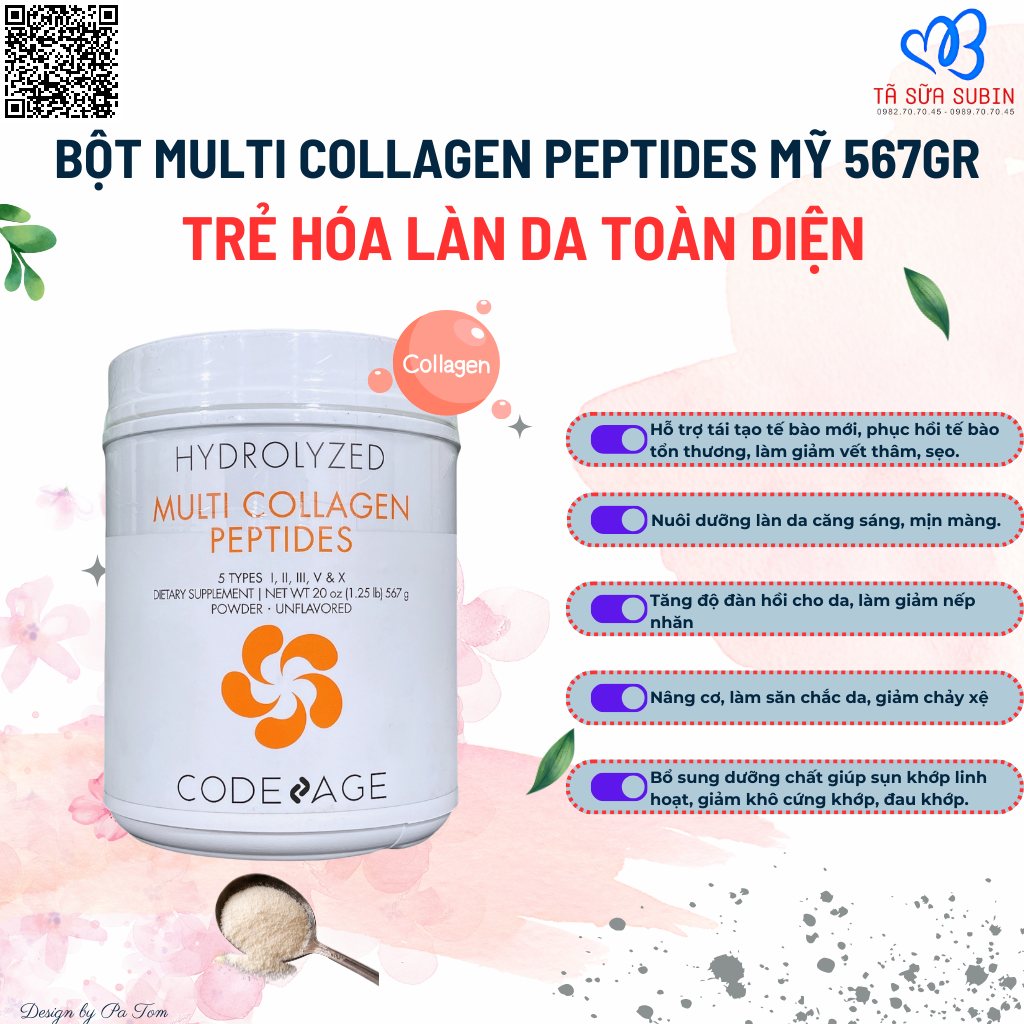 Bột Collagen Codeage Multi Collagen Peptides Mỹ 567gr