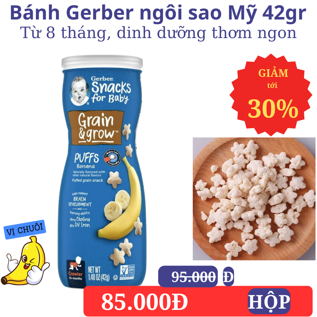 Bánh gerber ngôi sao puffs Mỹ 42gr vị chuối